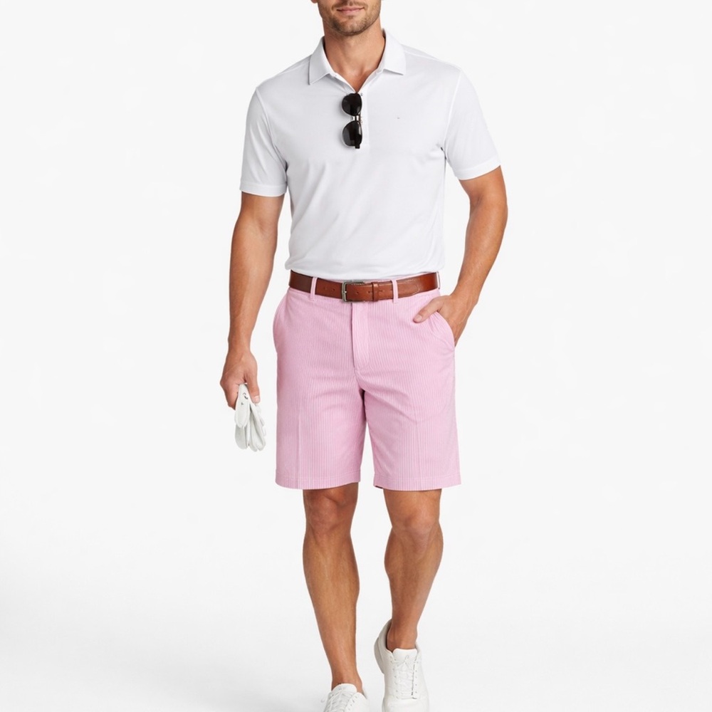Peter Millar Crown Sport Pink Pinstripe Golf Shorts Performance Flat Front~40 💛